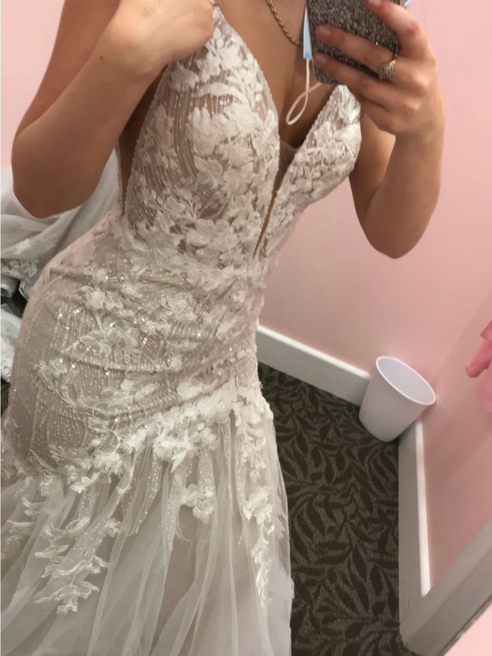 Elegant Ivory Lace Mermaid Wedding Dress with Plunging Neckline